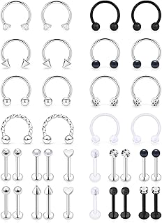 16g Lip Rings Stainless Steel Horseshoe Labret Monroe Lip Rings Nail Tragus Rook Helix Cartilage Earrings Studs Ring Medusa Piercing Jewelry 36PCS