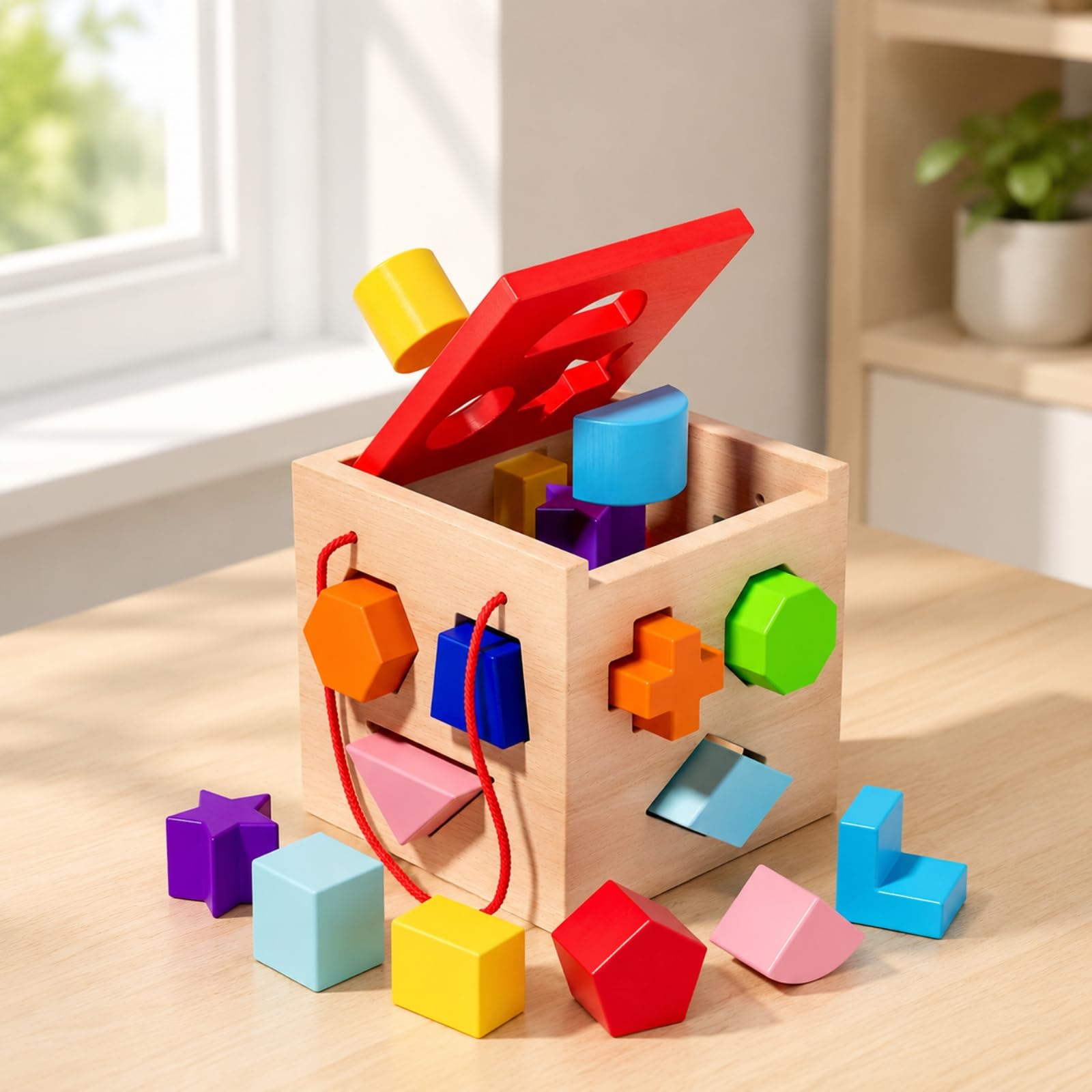 Scatola attività in Legno con Incastro Forme Colorato Cubo di in Legno Facile da Afferrare per Neonati