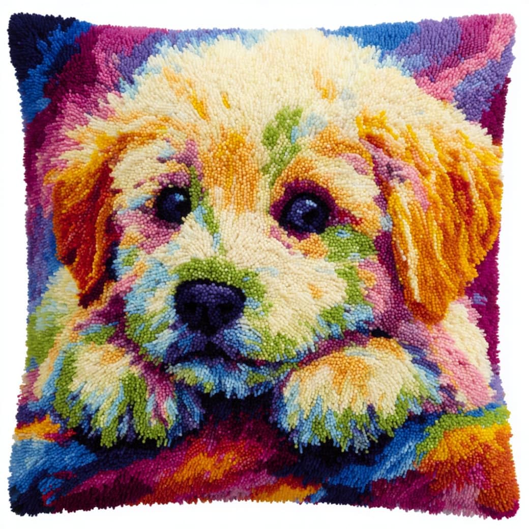 AxiangziK Latch Hook Cushion Kit 17x17 Inch,Cute Puppy