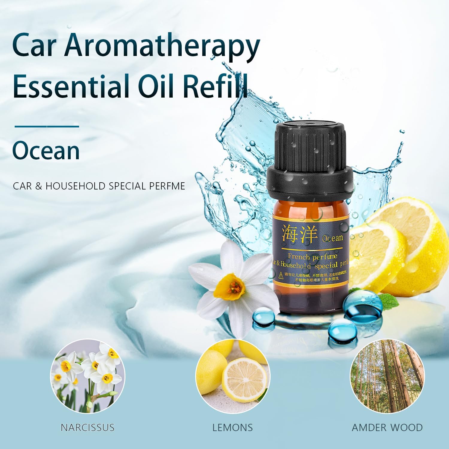 Kwak's Hotel Scent Essential Oils Set, Car Air Fresheners Refills Made of Natural Plant Extracts for Diffuser&Aromatherapy&Humidifiers(Ocean*4 Bottles)