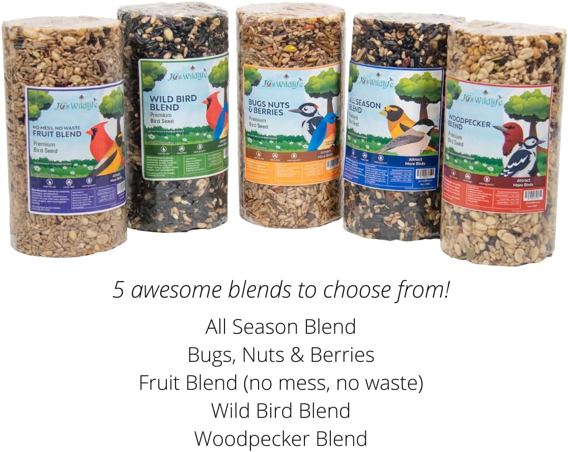 JCs Wildlife All Season Blend Premium Bird Seed Small Cylinder, Bird Food for Attracting Various Species, Ideal for Backyards, Easy-to-Use, Mess-Free Design, 1.75 lb, Pack of 6