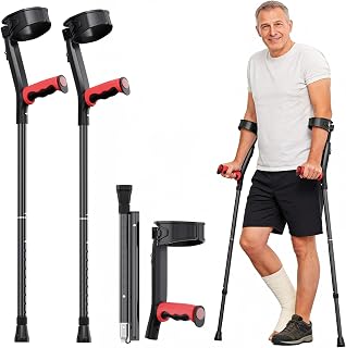 Ergonomic Forearm Crutches, Foldable and Height Adjustable Elbow Crutches, Anti-Slip Base, Walking Aid for Adults, Lightweight Aluminum Crutches, Perfect for Post-Surgery & Long Term Use (1 Pair)