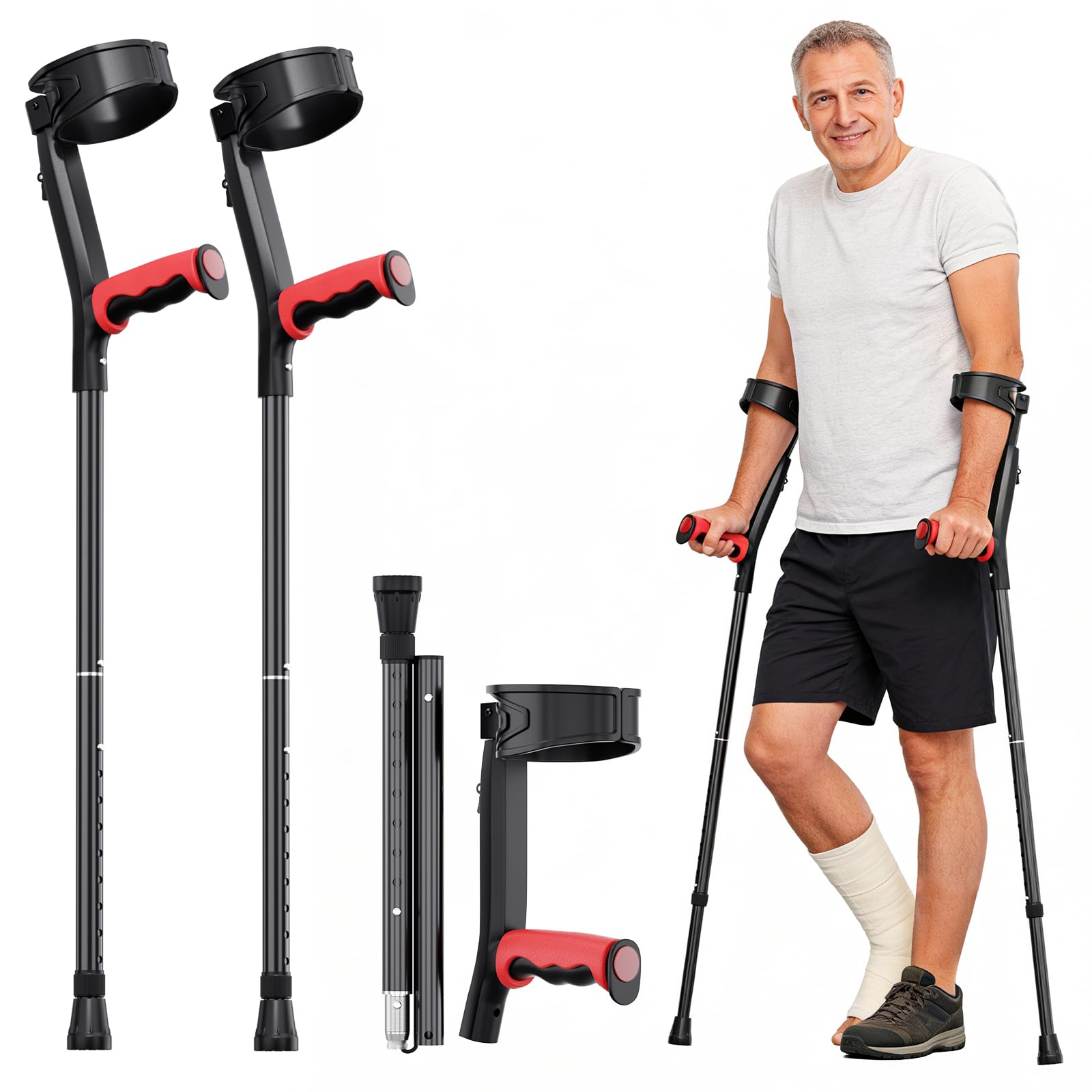 Photo 1 of Ergonomic Forearm Crutches, Foldable and Height Adjustable Elbow Crutches, Anti-Slip Base, Walking Aid for Adults, Lightweight Aluminum Crutches, Perfect for Post-Surgery & Long Term Use (1 Pair)