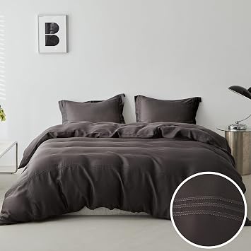 Simple&Opulence 100% Eucalyptus Lyocell Tencel Duvet Cover Set 2 Pieces, Cooling Breathable Duvet Cover Soft Silky, Luxury Bedding Set - Dark Grey, Twin Size