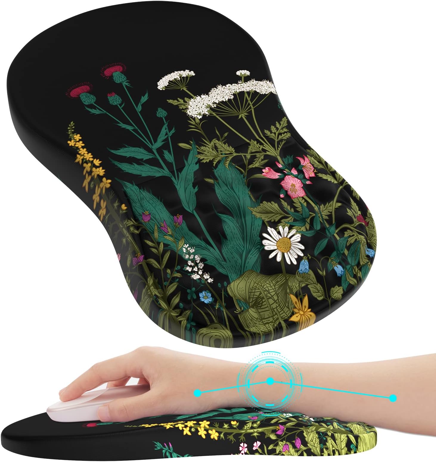iCasso Ergonomic Mouse Pad with Wrist Rest, Comfortable Computer Gel Mousepad for Laptop, Memory Foam,Pain Relief with Non-Slip PU Base Wrist Support for Office Home (Weeds)
