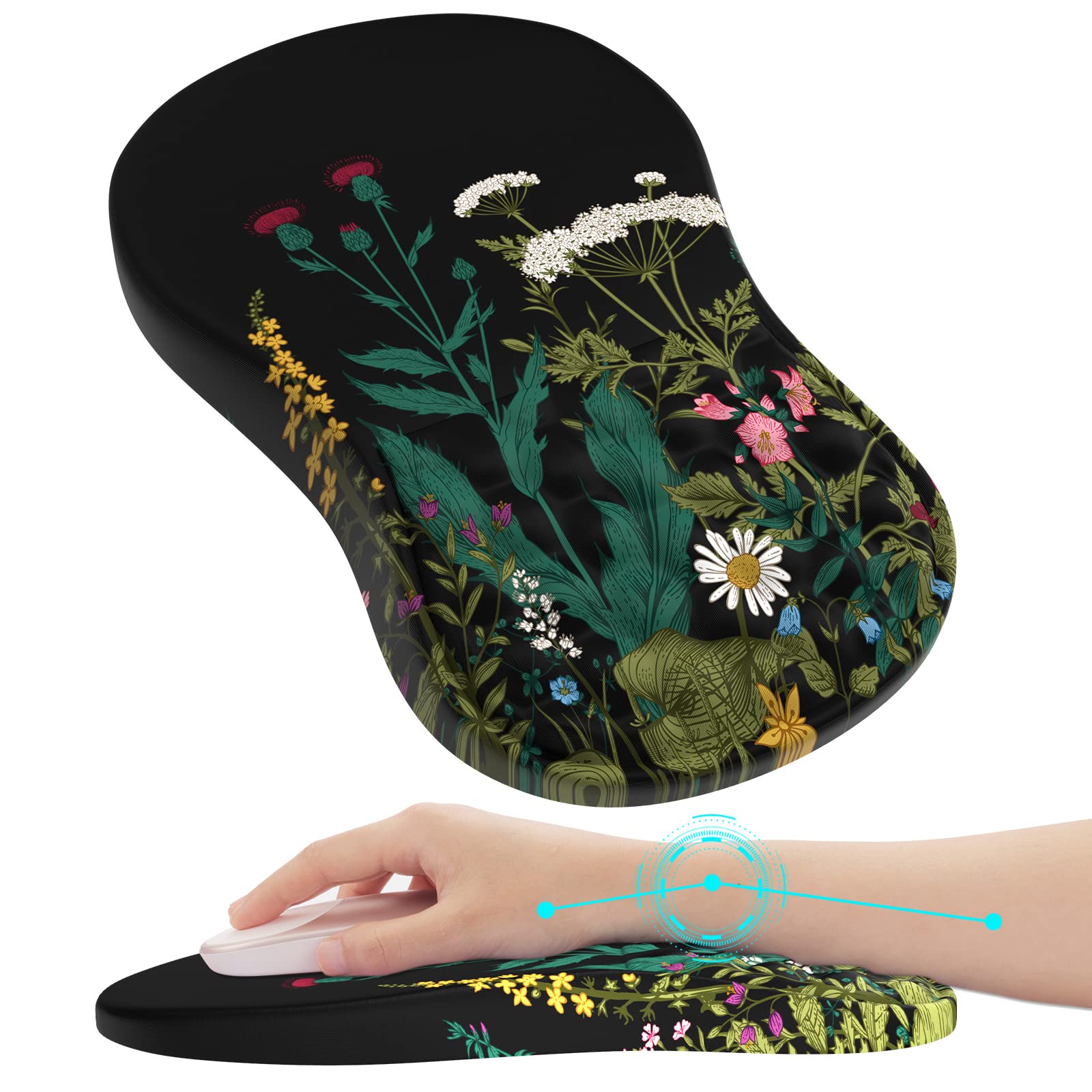 iCasso Ergonomic Mouse Pad with Wrist Rest, Comfortable Computer Gel Mousepad for Laptop, Memory Foam,Pain Relief with Non-Slip PU Base Wrist Support for Office Home (Weeds)