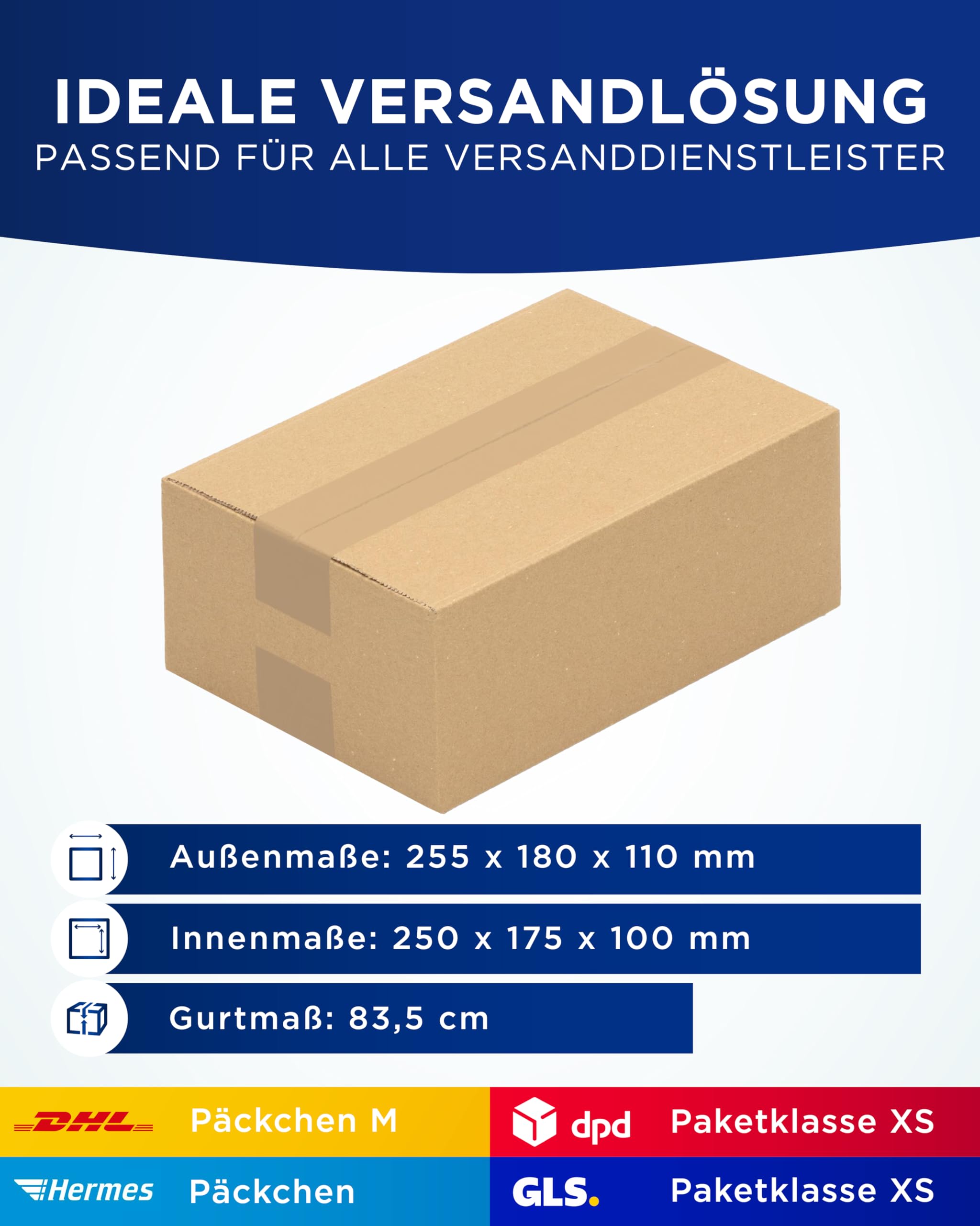 KK Verpackungen Versandkartons 250 x 175 x 100 mm Braun 1-wellig (Außenmaß 255 x 180 x 110 mm) | 200 Stück, Faltkartons Kartons für Versand als DHL Päckchen M Hermes Päckchen DPD GLS Paketklasse XS