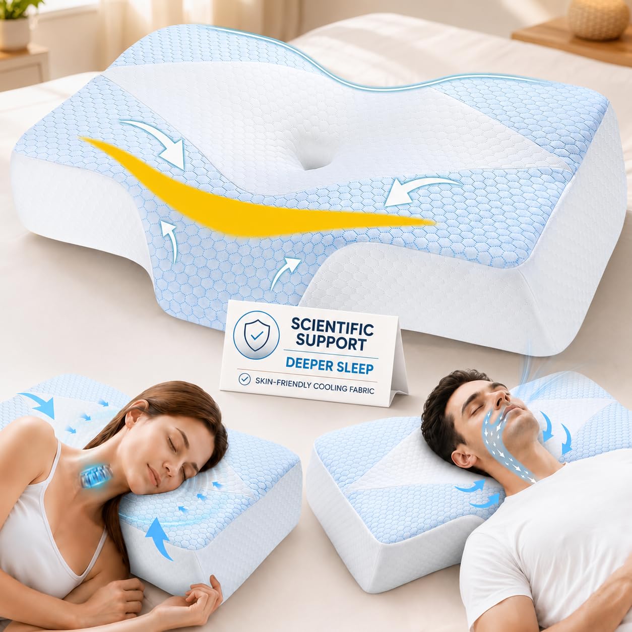 Hydomi Cuscino di supporto cervicale in memory foam per dolori al collo e alle spalle, con federa rinfrescante: cuscino ergonomico per cervicale, 5 x sollievo dal dolore, cuscini per letto sagomato