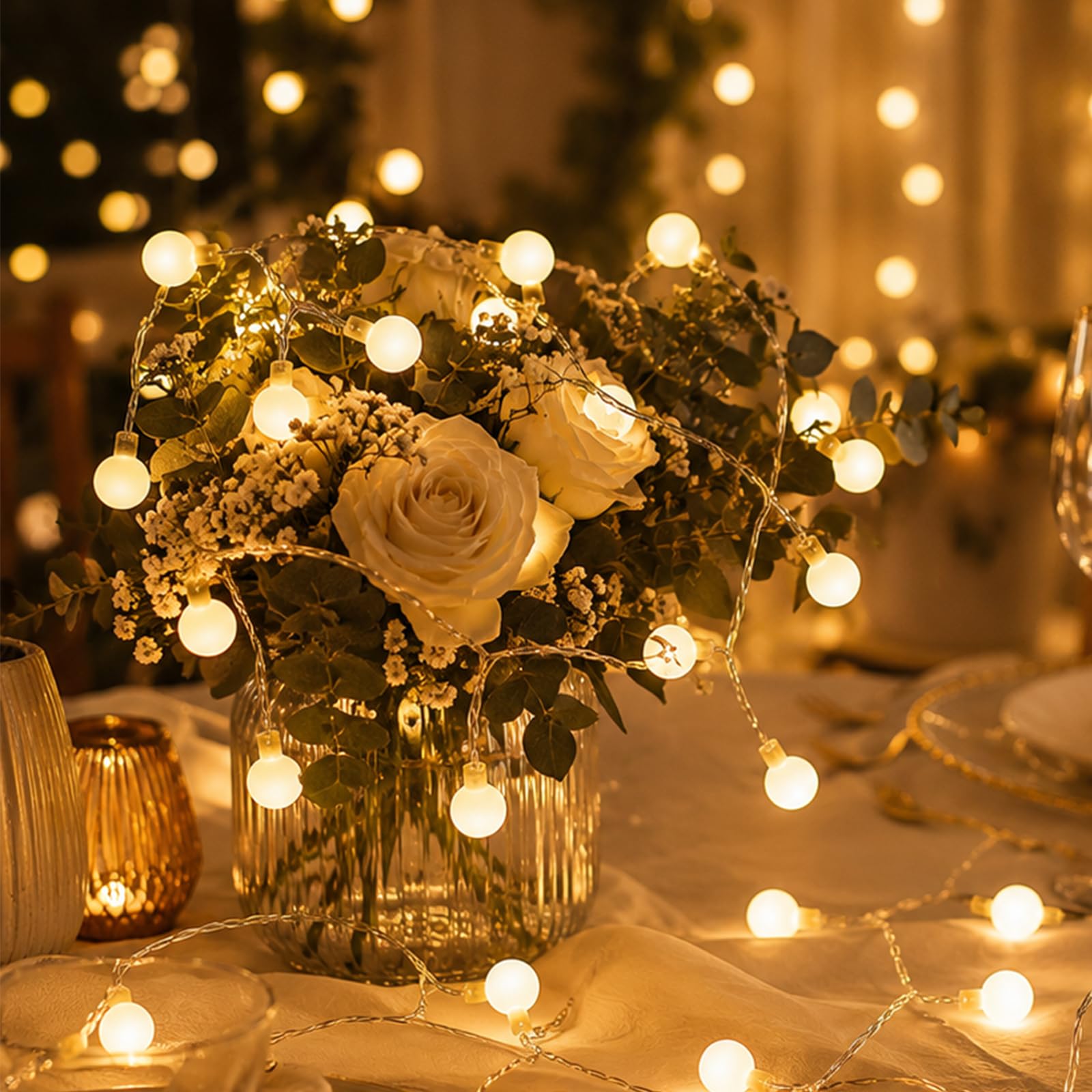 USB Wiederaufladbare Deko ENLACE Lichterkette USB-aufladbar Mit Timer – 3 M, 20 Warmweiße LED-Kugeln, 8 Modi, Für Drinnen & Draußen, Dekoration Für Party, Hochzeit, Weihnachten