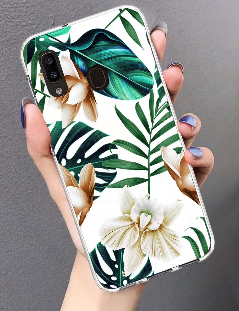 J.west Galaxy A20 Case, Galaxy A30 Case, Cute Floral Green Soft Cover for Girls/Women Sturdy Flexible Slim fit Fashion Design Pattern Drop Protective Case for Samsung Galaxy A20 A30 2019 Leaf