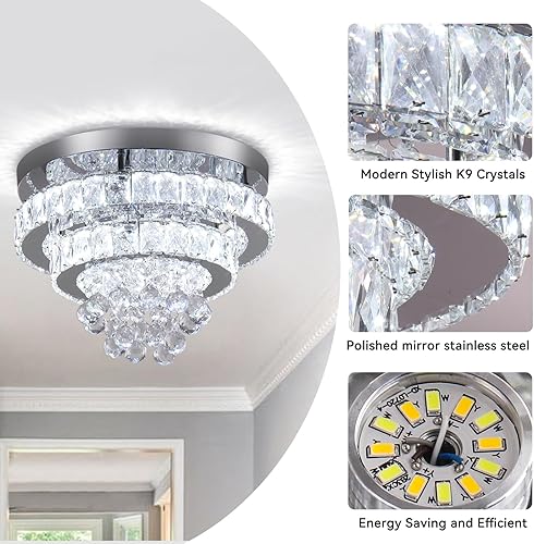 Miniatura 7 de Candelabros de cristal de 13.7 pulgadas, redondos, modernos, LED, semiempotrados, para dormitorio, sala de estar, 2700 K, 4500 K, 6500 K, multicolor