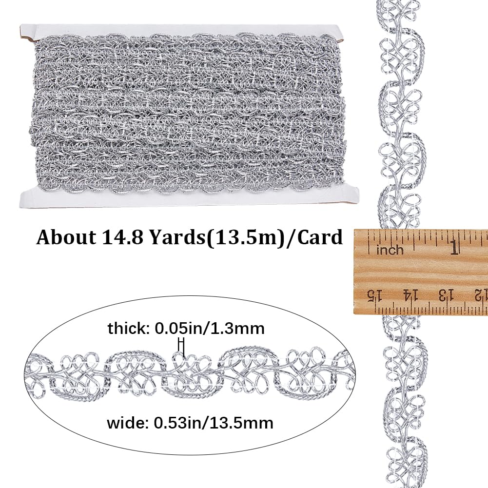 GORGECRAFT 15 Metri Di Pizzo Ondulato Argento – Treccia Filigrana Larga 15 Mm, Nastro Per Abbellimento Vestiti, Fai Da Te E Artigianato