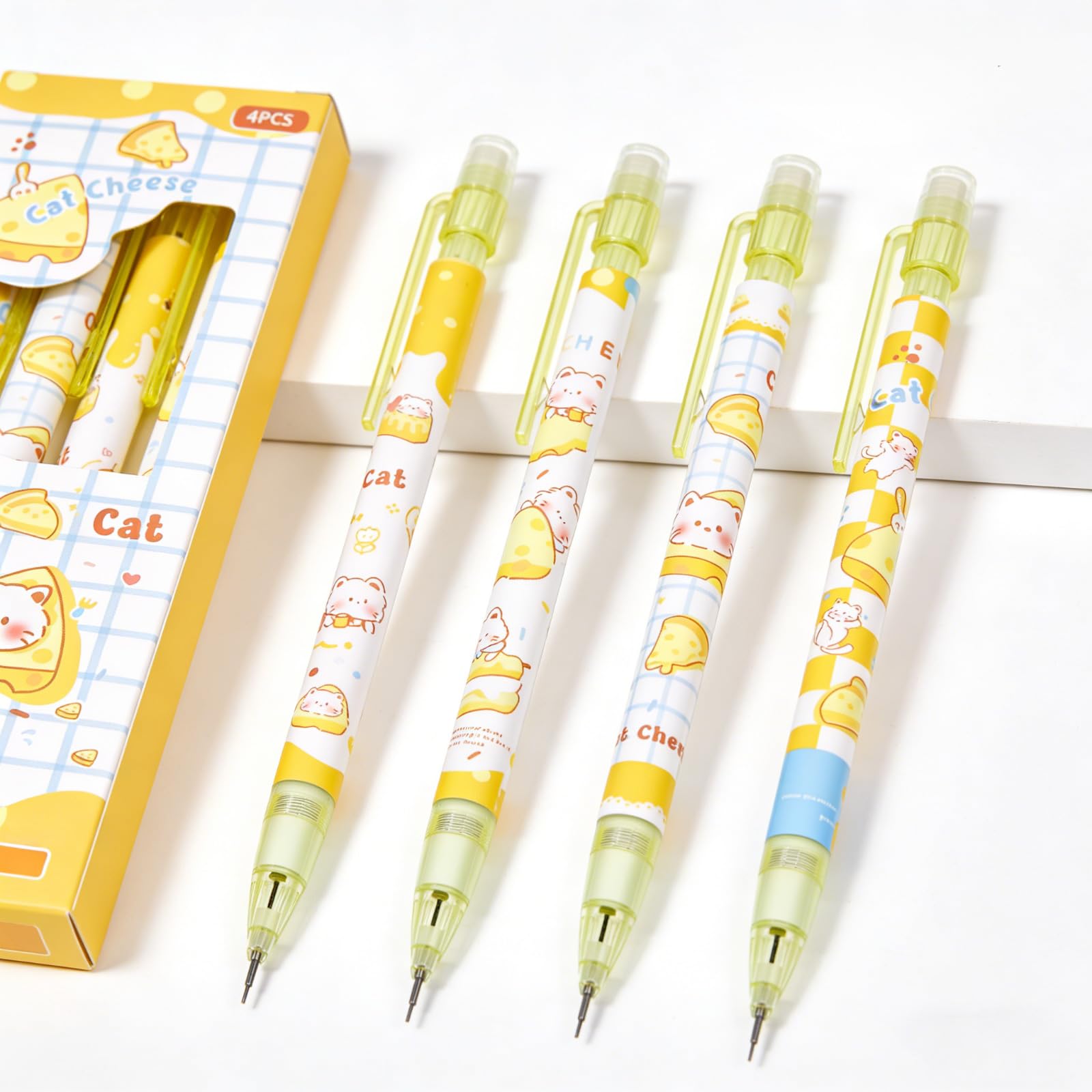 Lot de 4 porte-mines Kawaii mignons de 0,5 mm pour étudiants, femmes, bureau, école, fournitures scolaires