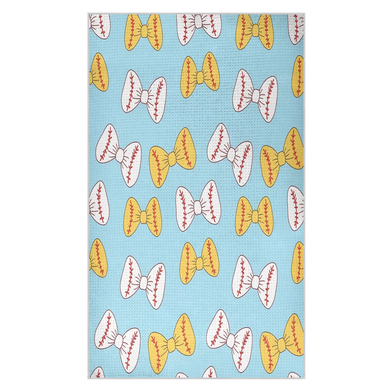 Lyeorm Bow Baseball Print Waffle Weave Kitchen Towels 18x30 Inch Soft Absorbent Microfiber Dish Cloths
