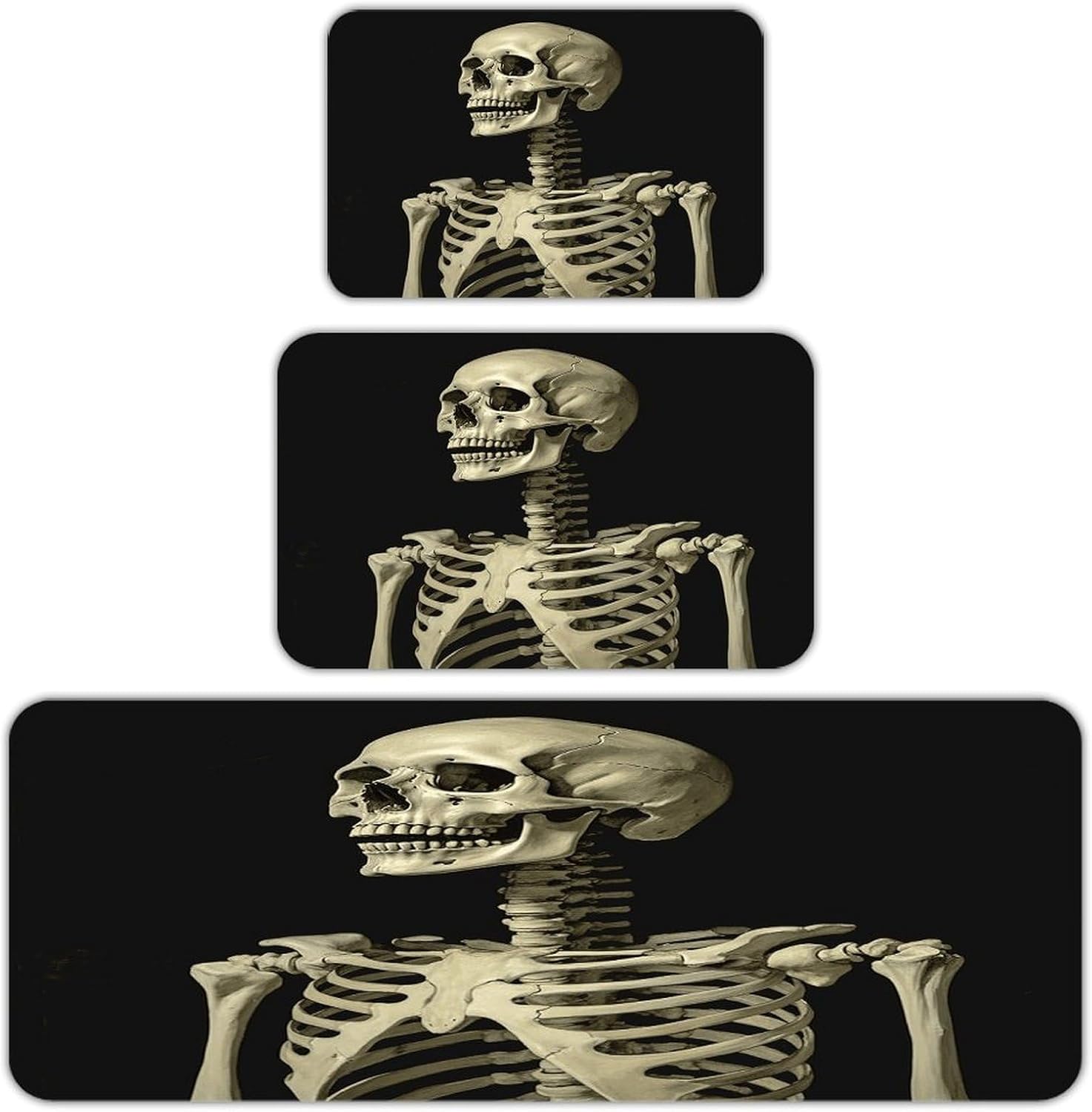 A Skeleton Kitchen Rugs Sets of 3 Washable Non Slip Kitchen Rug Water Resistant Carpet Piece Anti Fatigue Kitchen Mats Soft Comfort Standing Mat Modern Area Rug