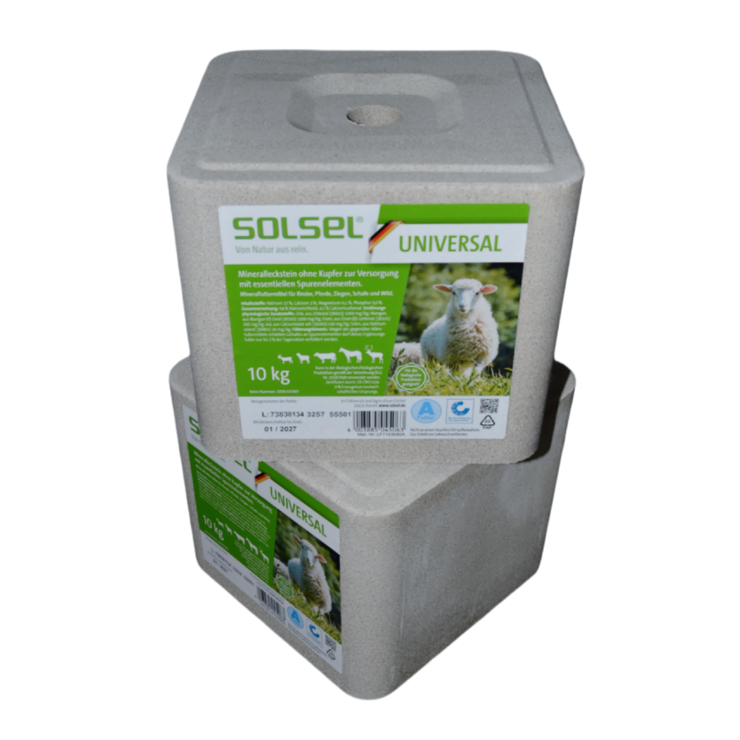 Universal Leckstein Mineralleckstein ohne Kupfer Schafe Ziegen Rinder Wild 2X 10kg (GP 1,25€/kg)