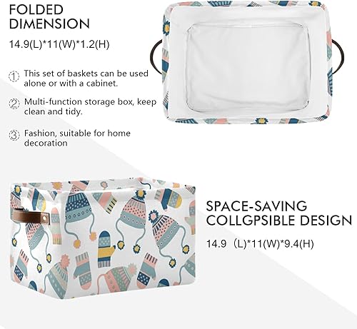 Miniatura 3 de susiyo Cesta de almacenamiento plegable grande, para sombreros de Navidad, manoplas de tela, canastas decorativas plegables con asas de poliuretano