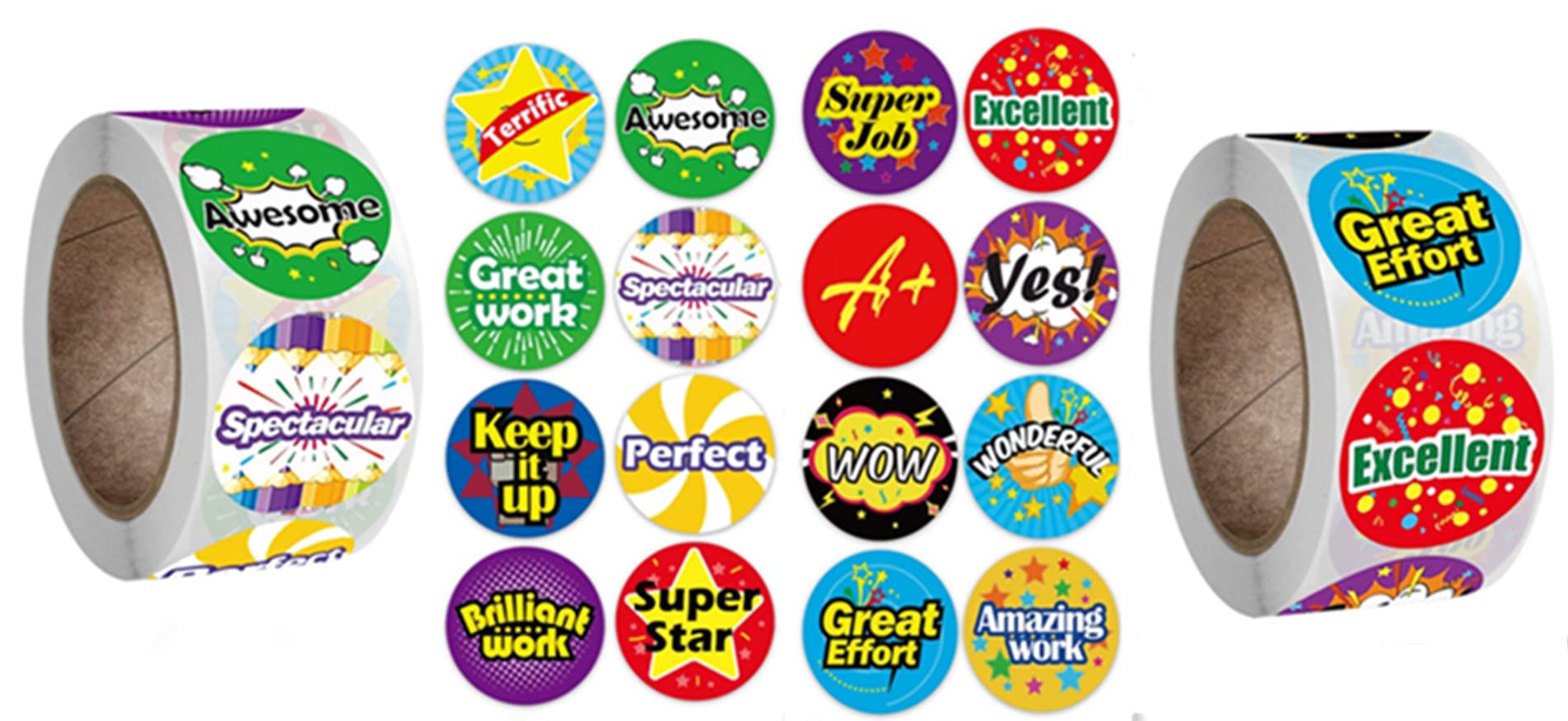 Photo 1 of DiSiMi 1000 Teacher Reward Stickers Motivational Children Preschool Teacher Stickers School Reward Round Stickers Motivational Stickers 1 inch 2 Rolls 16 Style Labels (Reward Stickers)