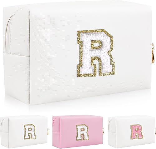 Bolsa de maquillaje personalizada con parche de letra inicial, bolsa de cosméticos con cremallera, Letra blancablanca, Viajes