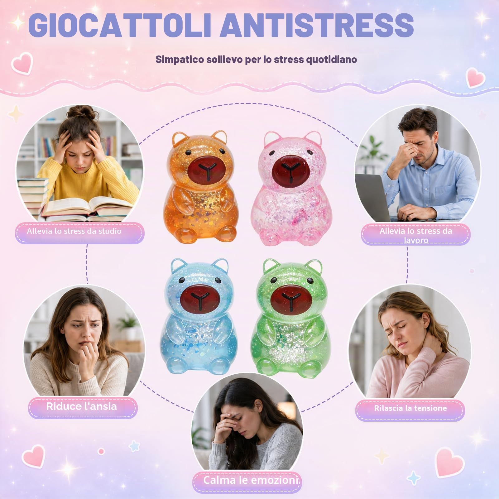 4 Pezzi Capybara Squeeze Toy,Squeeze Giocattoli,Antistress Squeeze Toys,Antistress Giocattoli,Capybara Squishy,Squeeze Ball,Squishy Squeeze Giocattoli,Giocattoli di Decompressione