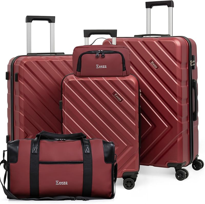 Luggage Sets,5 Piece (20"/24"/28"/DB/TB) Red | Removable wheels,Spinner Wheels dimensions 22x14x9 inches, airline compliant,combination lock