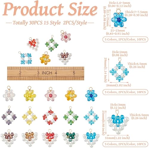 Vista 51 de Cheriswelry 48 dijes redondos de aleación de cristal de aleación de oro plateado de 0.295 in con diamantes de imitación, colgantes pequeños