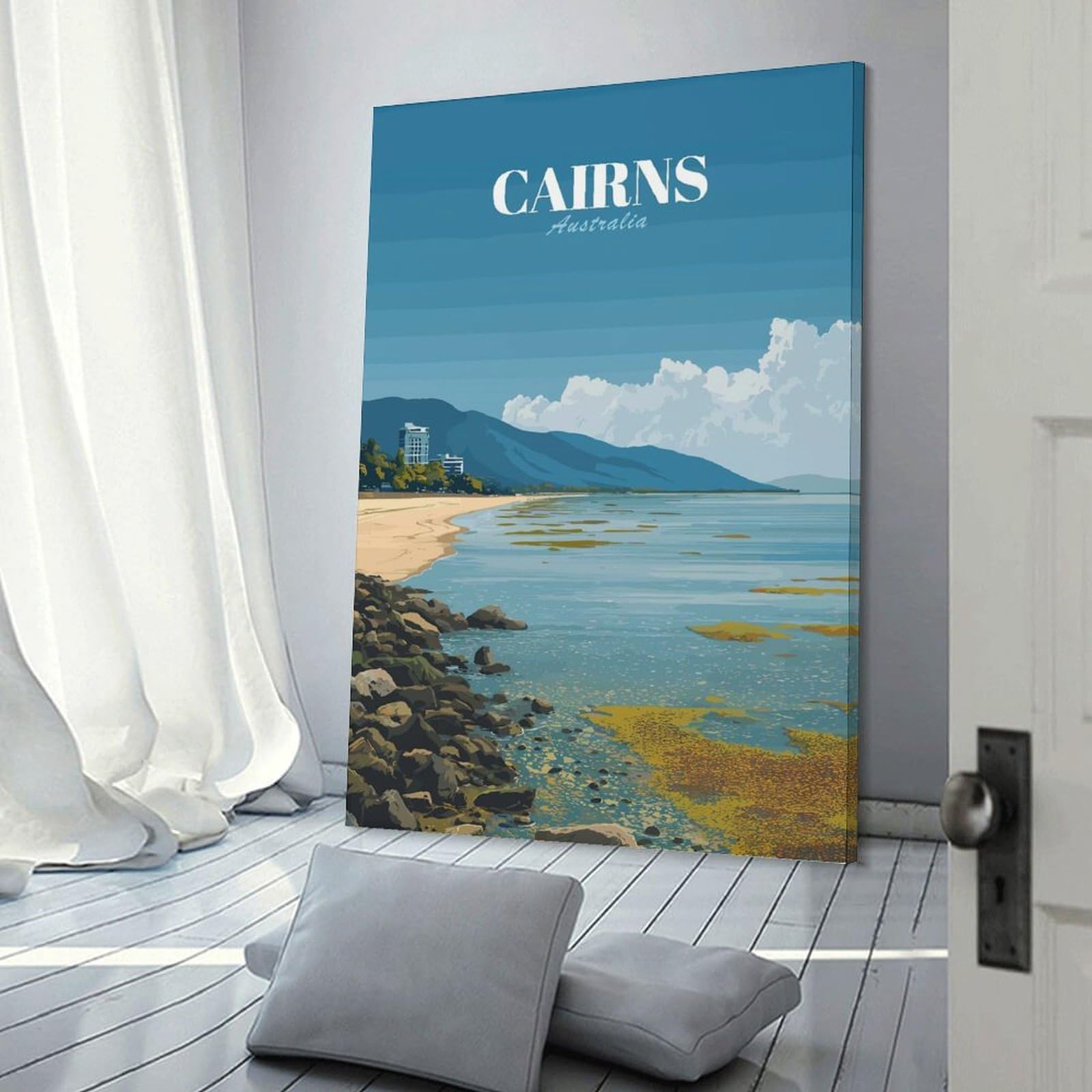 Junmoney Wall Picture Print Cairns Australia Beach Landscape, 24x36inch(60x90cm), for Living Room, Lounge Or Sitting Room, Modern Wall Decor for Cosy Interiors