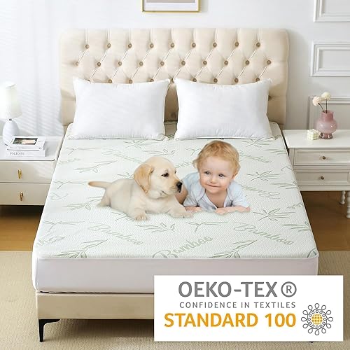 Miniatura 5 de YUGYVOB Protector de colchón impermeable, suave y transpirable, protector de colchón tamaño individual, protector de colchón de bolsillo profundo de