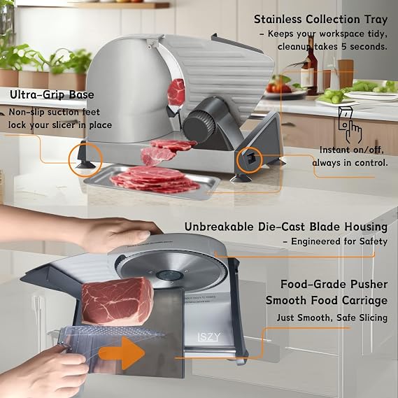 Meat Slicer, Electric Meat Cutter with 2 Removable 7.5 Blades