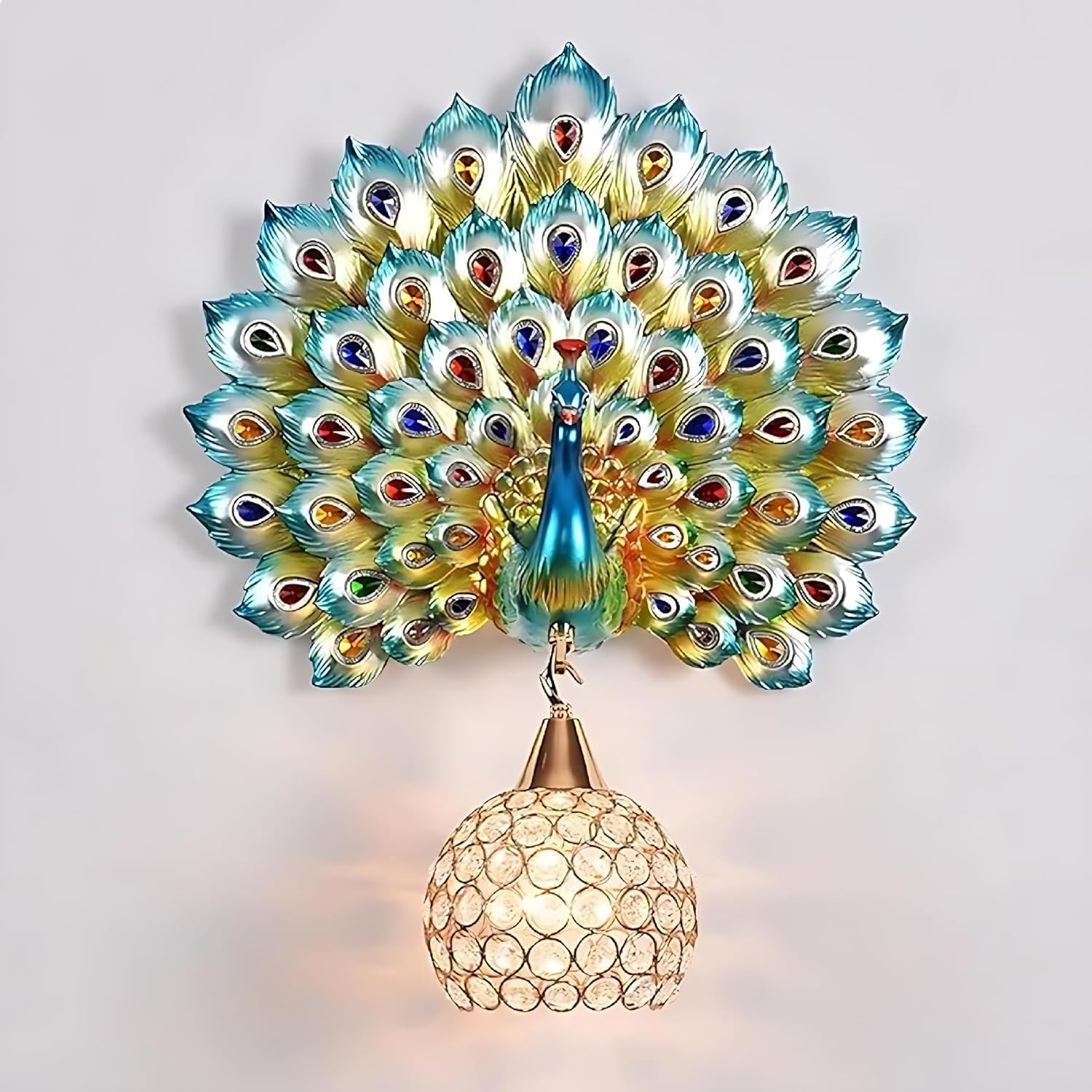 Peacock Wall Sconces Creative Wall Light Fixture with Crystal Globe Shade Peacock Wall Lamp Retro Wall Mount Light for Living Room Dining Room Hallway (Multicolor)-image-42