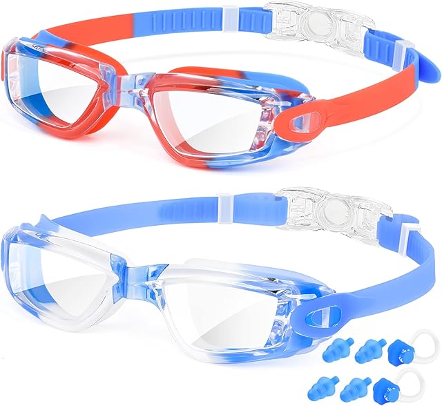 EasYoung Kids Swimming Goggles-2 Pack Swim Goggles Children for Boys Girls Teens age 3-15, Anti-Fog Clear Lens Goggles for Child