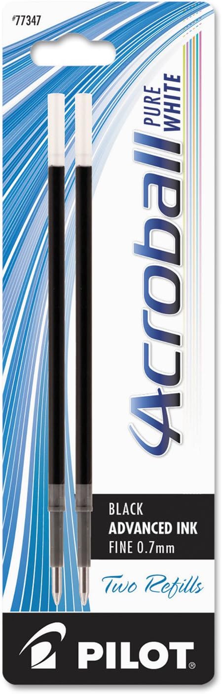 PILOT Acroball PureWhite Advanced Ink Refill For Retractable Pens, Fine Point, Black Ink, 2-Pack (77347)