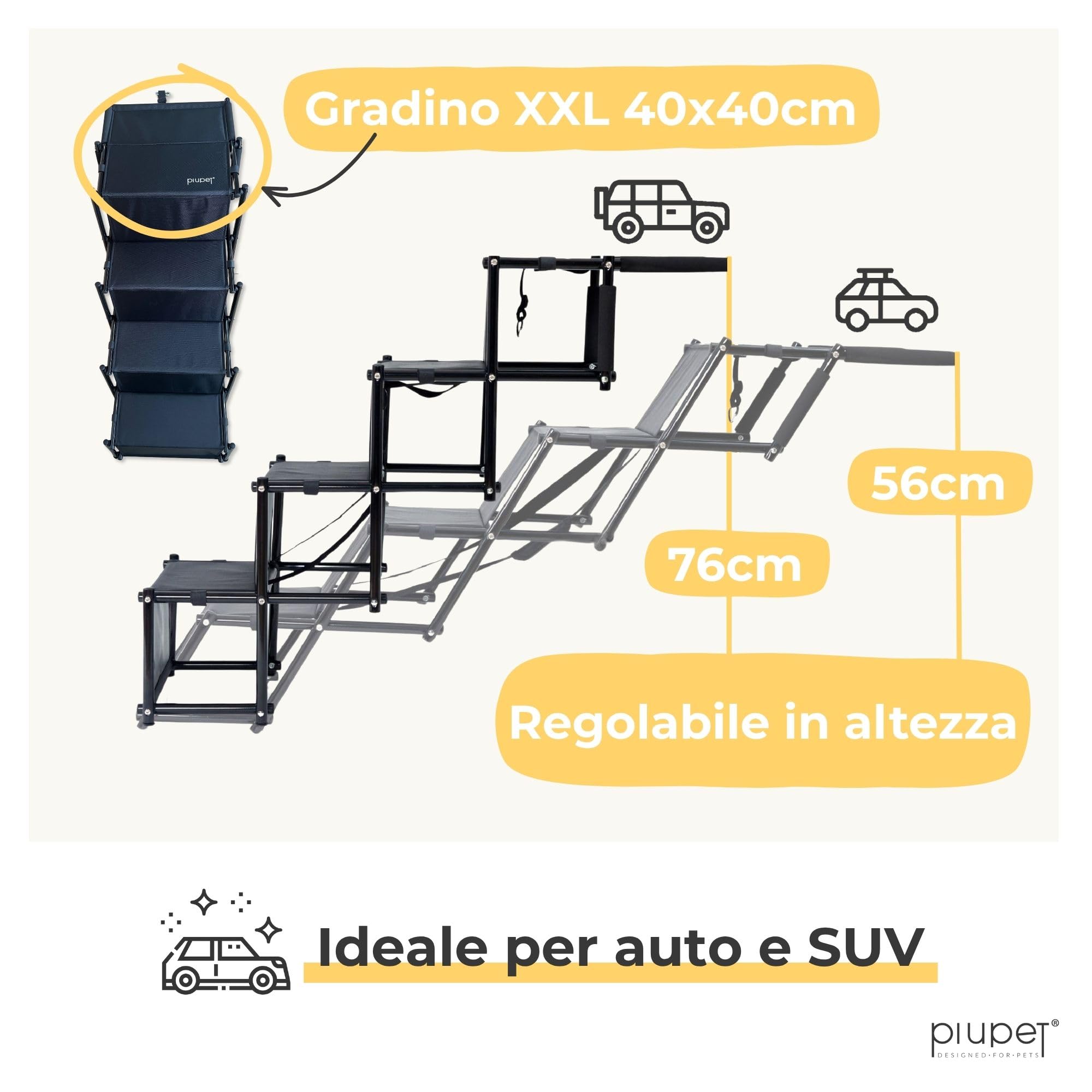 PiuPet® Rampa per Cani I Fino a 80 kg I Utilizzabile per Tutti i Veicoli I Grandi e Piccoli Cani I Pieghevole I Rampe per Auto | Rampe di Carico