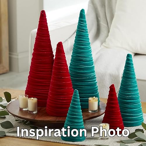 Miniatura 5 de Red Velvet Cones Set of 3, Mantel decor, Holiday Entryway, Rustic Winter Home, Valentine's, Modern Christmas, Tree Figurines (Red)