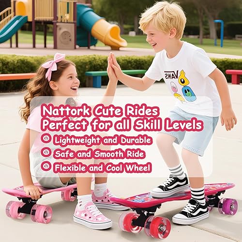 Miniatura 16 de Nattork Patinetas de 22 pulgadas Mini Cruiser Skateboard Completo Retro Patineta con ruedas coloridas iluminadas para niños, niñas, niños Azul