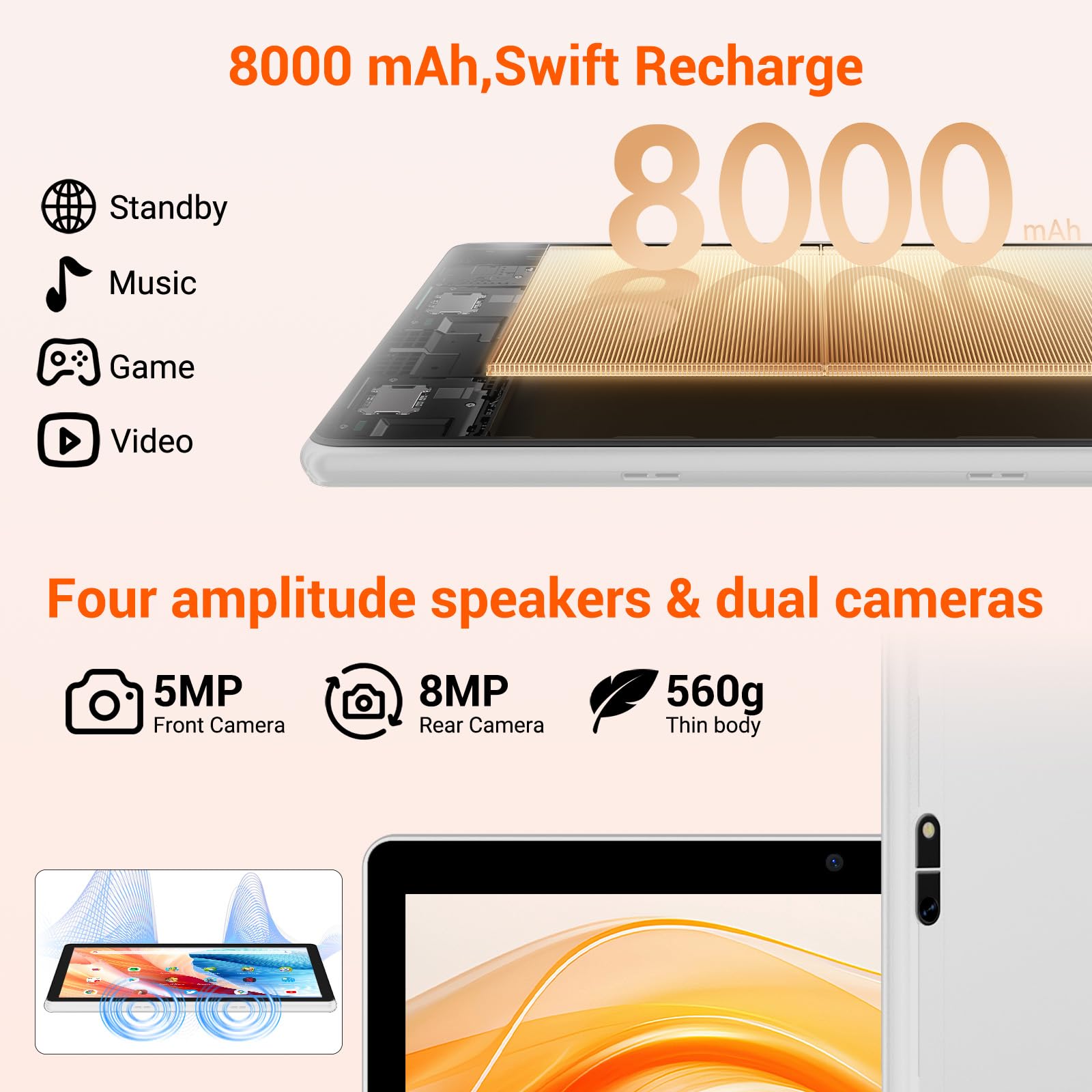 Tableta 10 Pulgadas Android 15 Tablet 5G WiFi,36GB RAM+128GB ROM/8000 mAh/BT 5.0/TÜV/USB-C,Tablet con Teclado+ Ratón + Funda,Gris