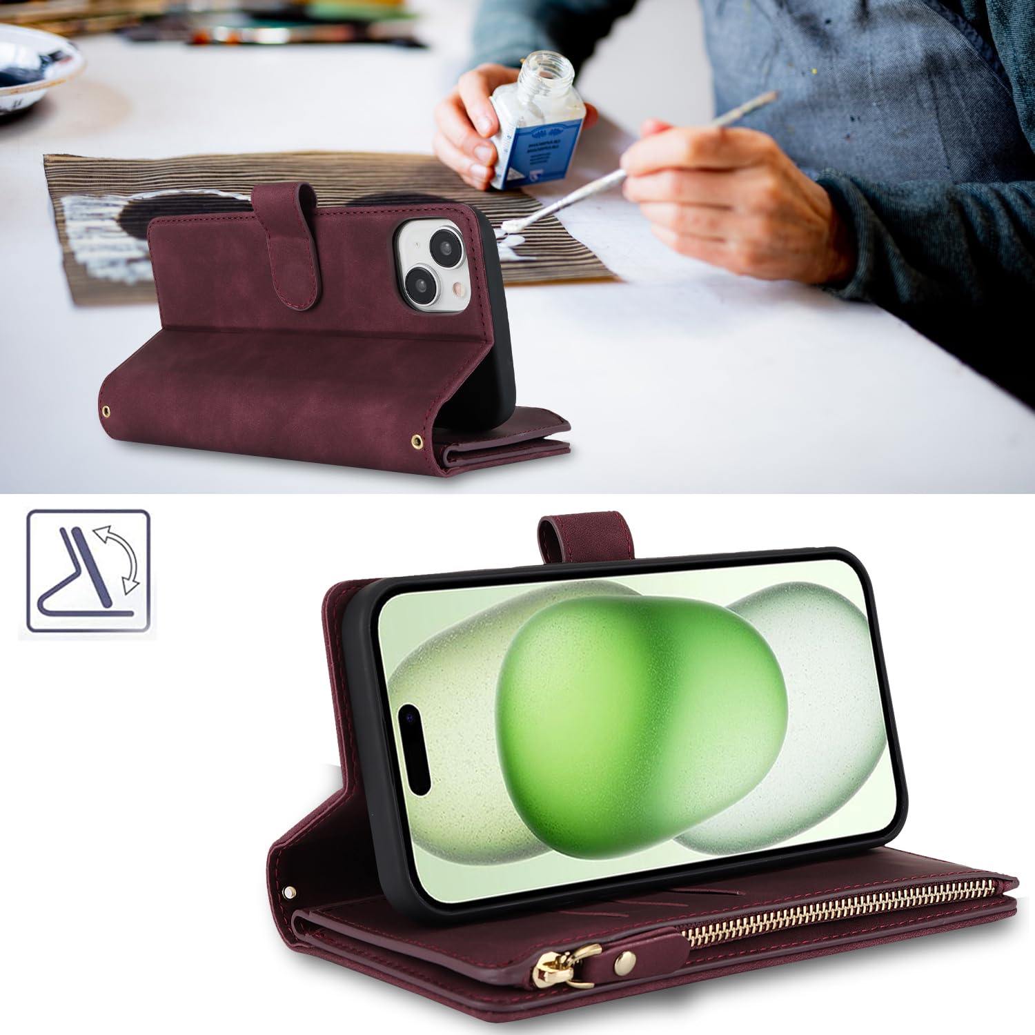 Fertuo Cover A Libro In Pelle Con Portafoglio Per Realme C33 – Verde, Porta Carte E Chiusura Magnetica