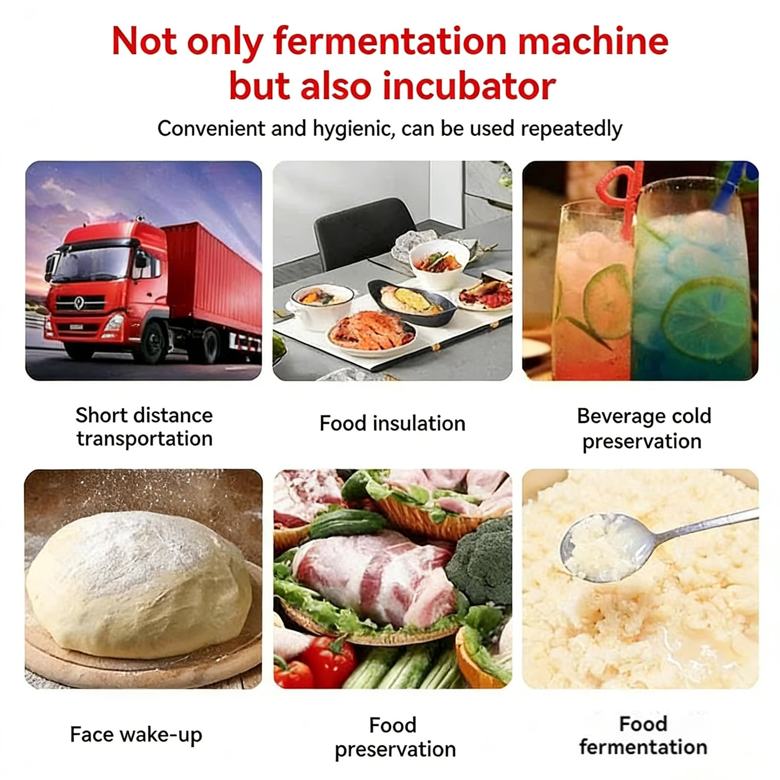Przenośny pojemnik do fermentacji, funkcja ogrzewania, 9-stopniowa regulacja temperatury, 48-godzinny timer, odpowiednia do zakwasu, pieczenia chleba, jogurtu i robienia pizzy 50L