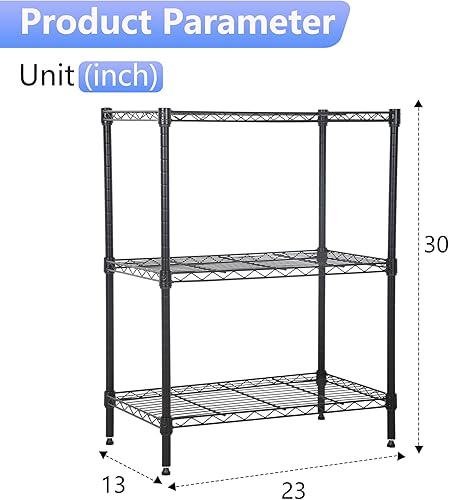 Miniatura 3 de FDW - Estantería metálica 3 estantes de alambre de acero ajustables, grado comercial NSF, 23pulgadas (L) x 13pulgadas (An) x 30pulgadas (A) para