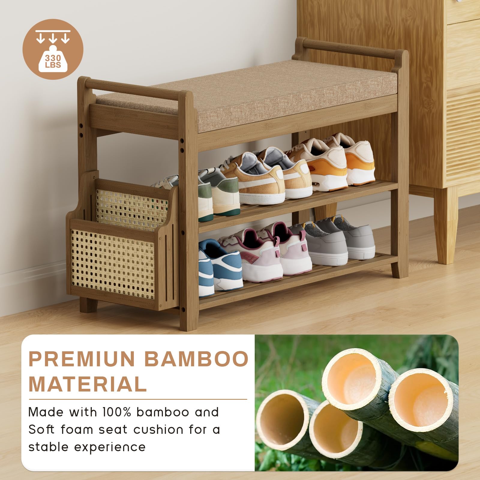 Amazon.com: Homaxy 2-Tier Shoe Rack Bench with Side Holder, 28.2
