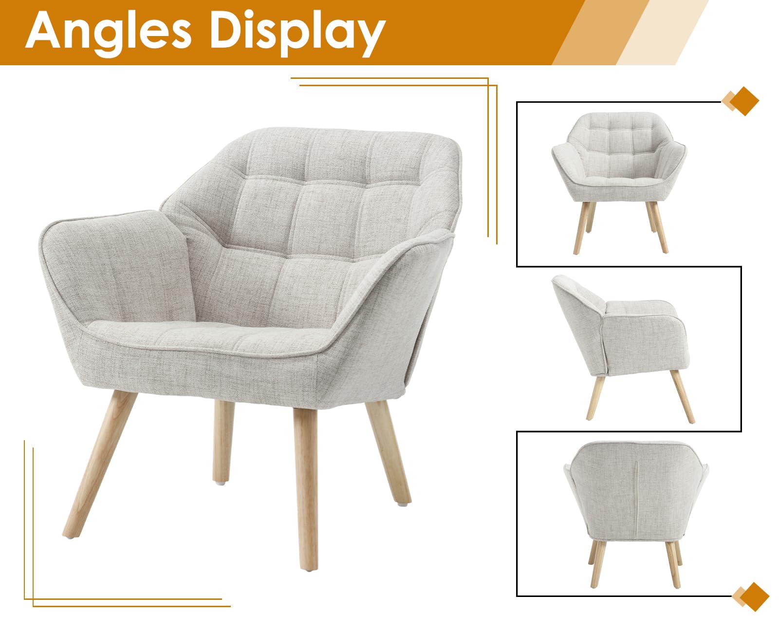 chairus Poltrona da Salotto in Tessuto di Lino Poltrona Imbottita con Braccioli Poltroncina Moderna con Gambe in Legno Poltroncina Relax per Soggiorno/Camera da Letto, Beige