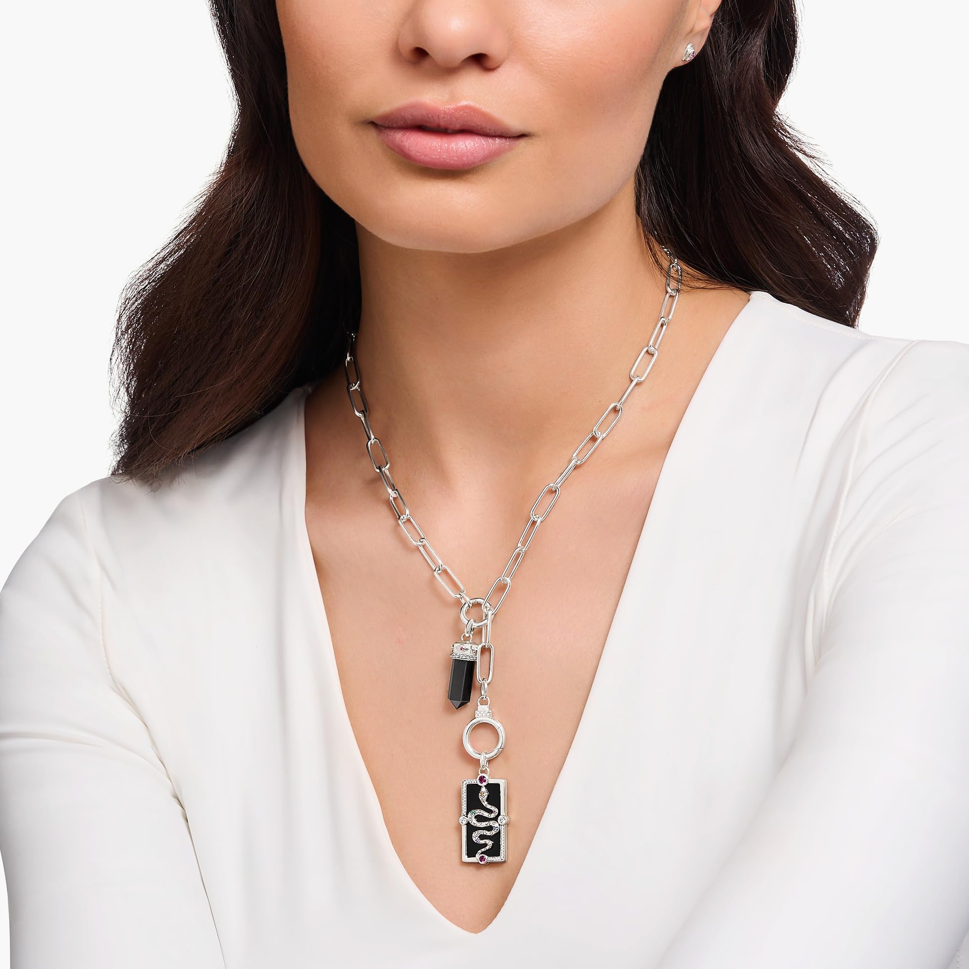 THOMAS SABO Kettenanhänger Schlange mit schwarzer Kaltemaille und bunten Steinen Silber 925 Sterlingsilber, Geschwärzt, Kaltemail