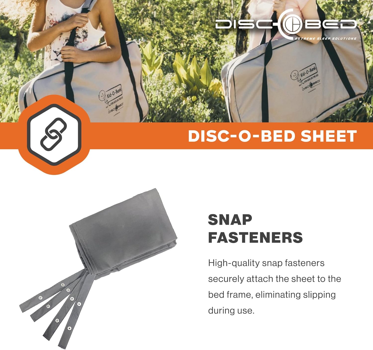Disc-O-Bed L/XL Cot Sheet for Folding Bed Systems and Camping, Extra Wide XL Portable Sleeping Mattress Cover for Adults, Travel Bag Friendly, Grey