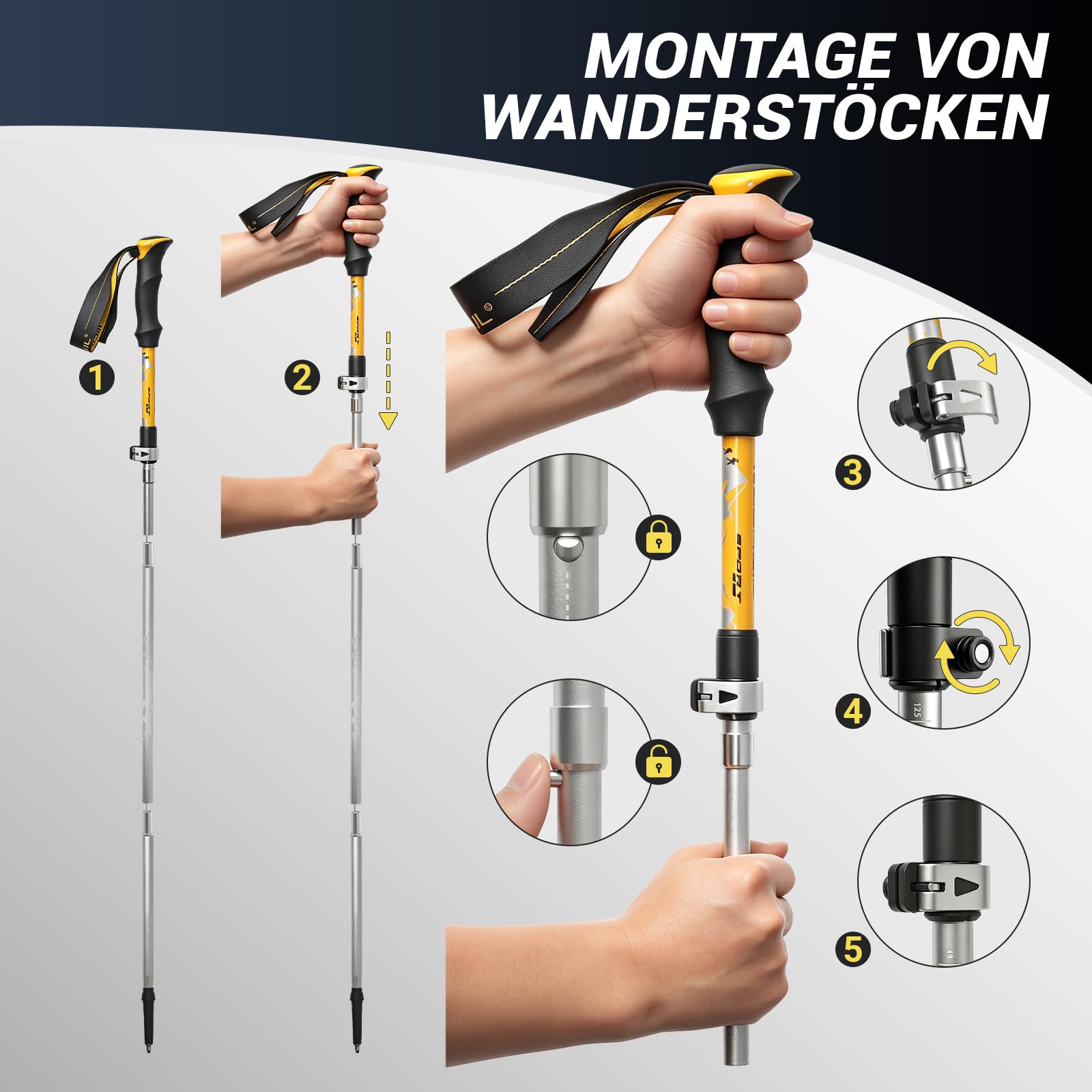 N82 Pro Bâtons de randonnée pliables triples - Bâtons de trekking ultra légers en aluminium 6061 - Bâtons télescopiques réglables pour l'extérieur (254 g/pièce, 110-125 cm) pour randonnée, trekking