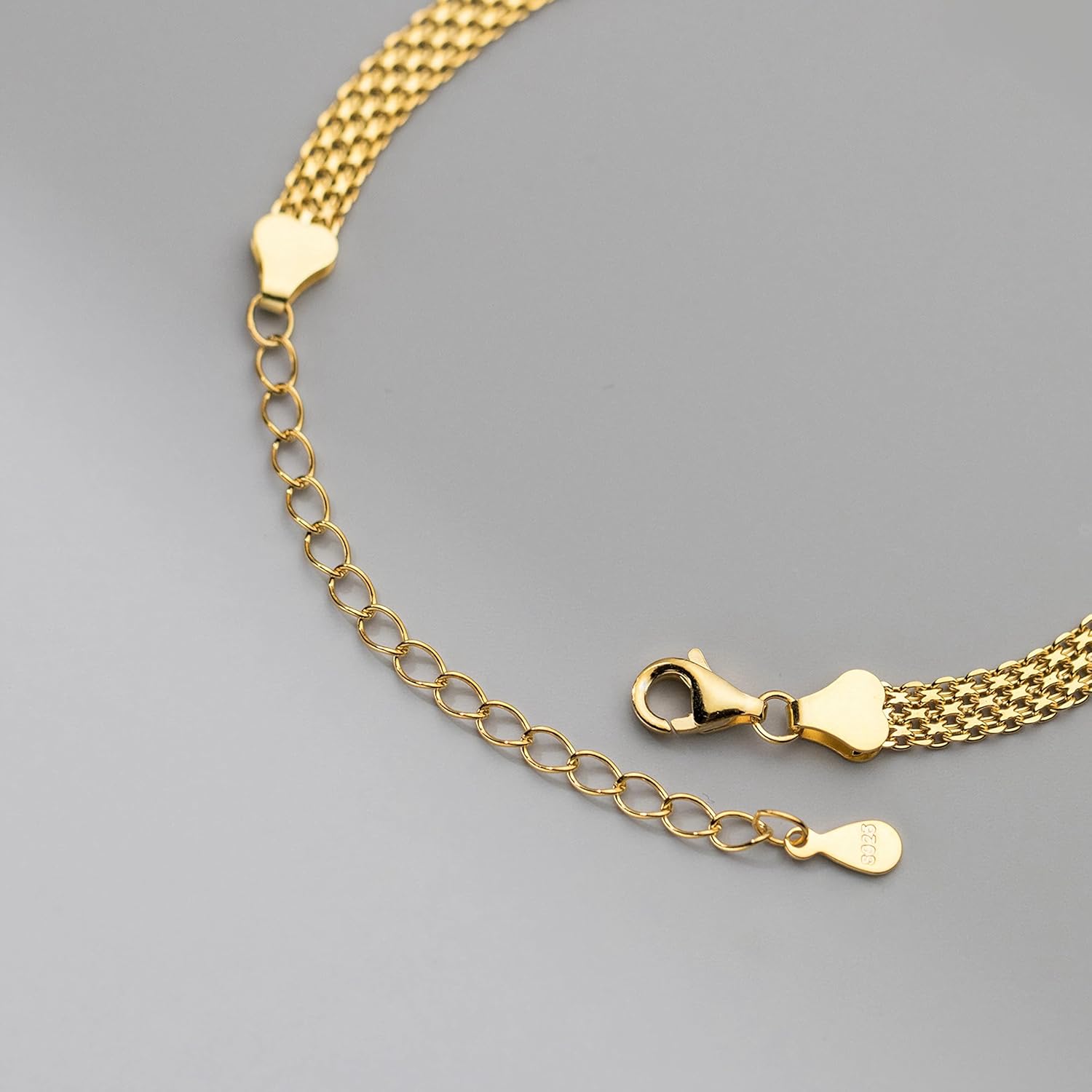 Exquisite Weaving Mesh Bracelets for Women 925 Sterling Silver Chunky Trendy Link Chain Bracelet for Men 14K Gold Plated Dainty Simple Adjustable Bracelets Jewelry Size 16+3 CM Wedding Birthday Gift