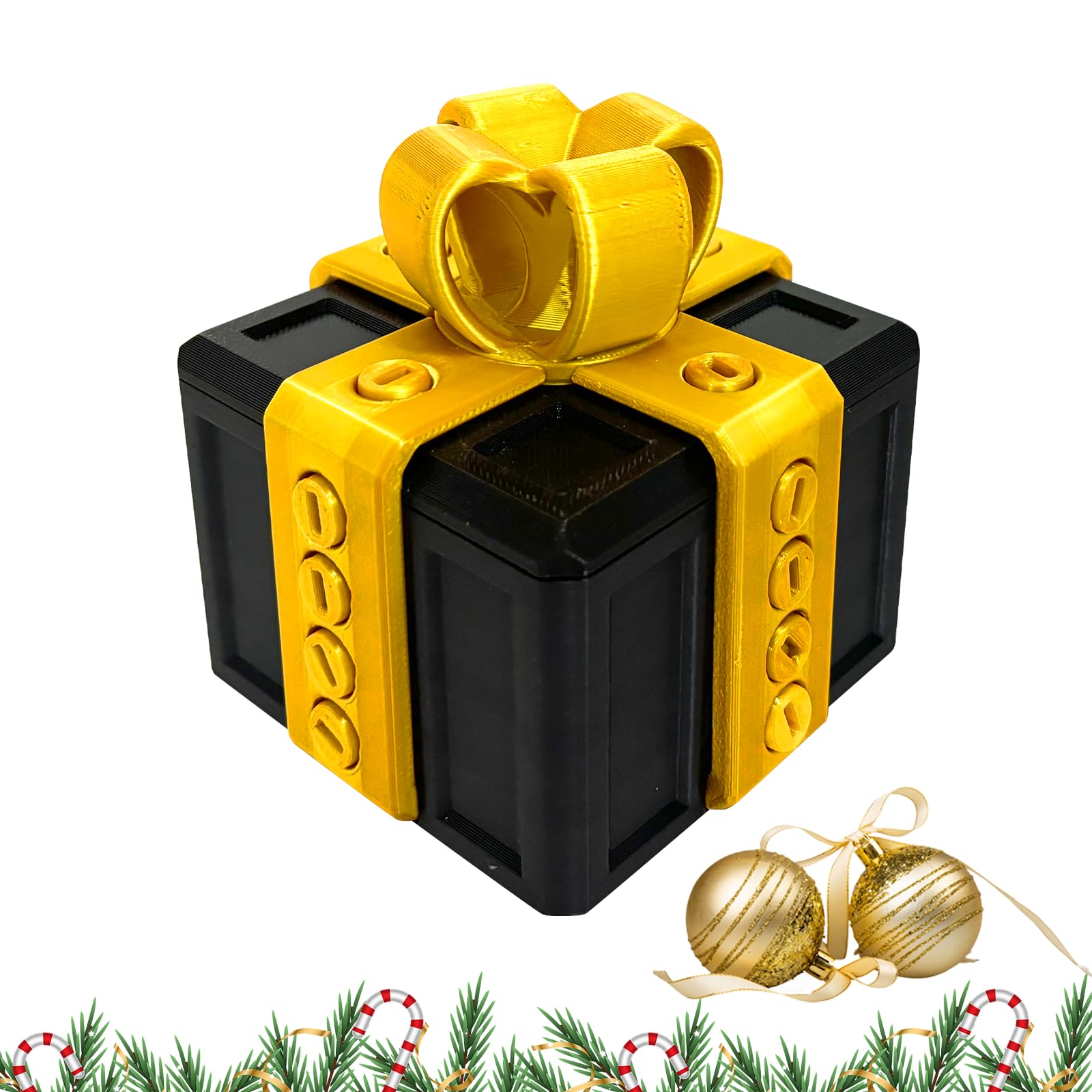 PUEEZOC Annoying Gift Box with Screws Hard to Open Gift Box Prank Gifts Funny Annoying Present Box Novelty 3D Printed Gag Gift for Christmas(Black