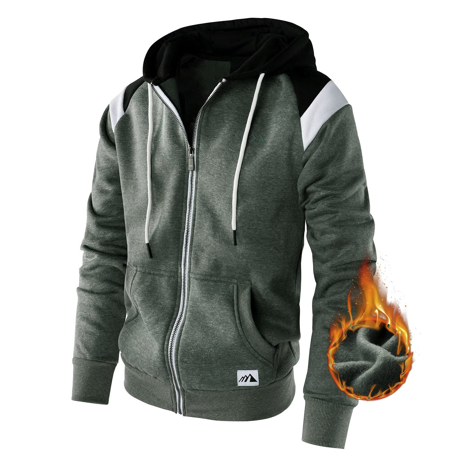 Men's Zip Up Color Block Hoodie Fleece Gym Workout zippered Sweatshirt Fashion Long Sleeve Hooded WIth Pocket