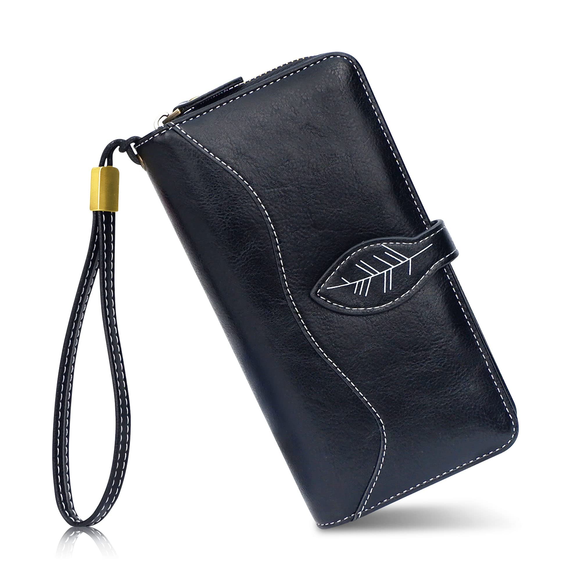 CONISY Womens Wallets Large Capacity, Multi Card Slots Clutch Long Wallet for Women with RFID Blocking (Black)