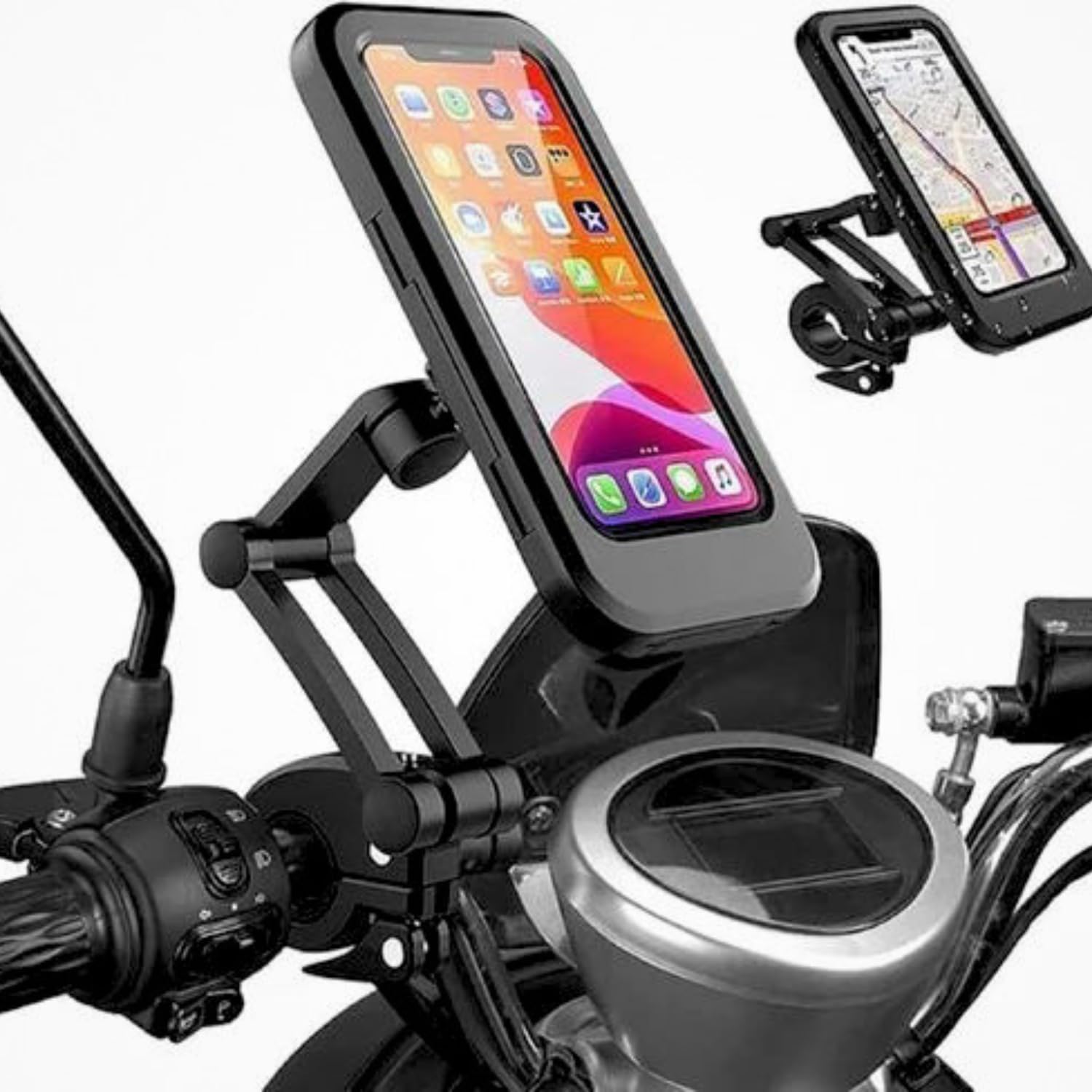 Waterproof Motorcycle and Bicycle Handlebar Phone Mount with 360° Rotation, 3-Pivot Adjustable Arm, Touch Screen Case Holder | Fit 4-7.2 Inches All Smartphones-image-21