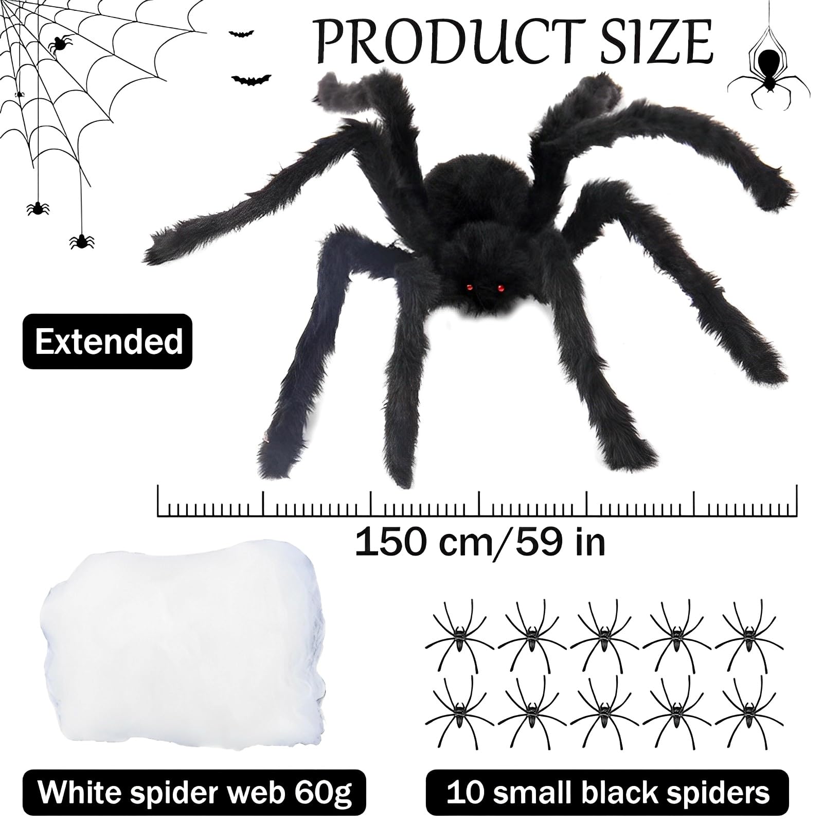 26-teiliges Halloween Spinnen Set - Mit LED Augen & Spinnennetz